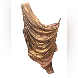 Fashion Nova Gold One-Shoulder Bodysuit